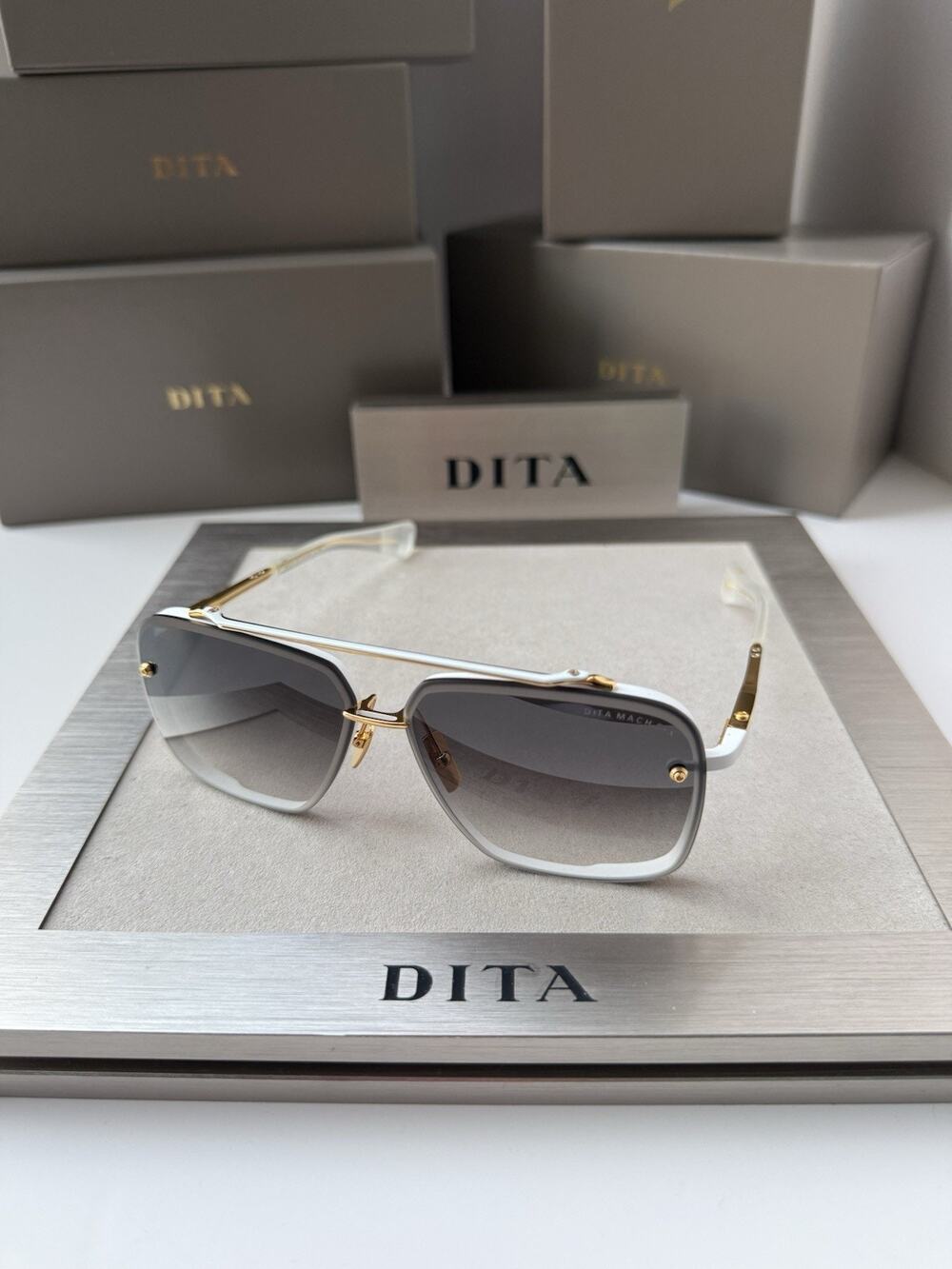 DITA MACH SIX DTS 121 07 Matte White Yellow Gold Gradient Sunglasses AUTHENTIC